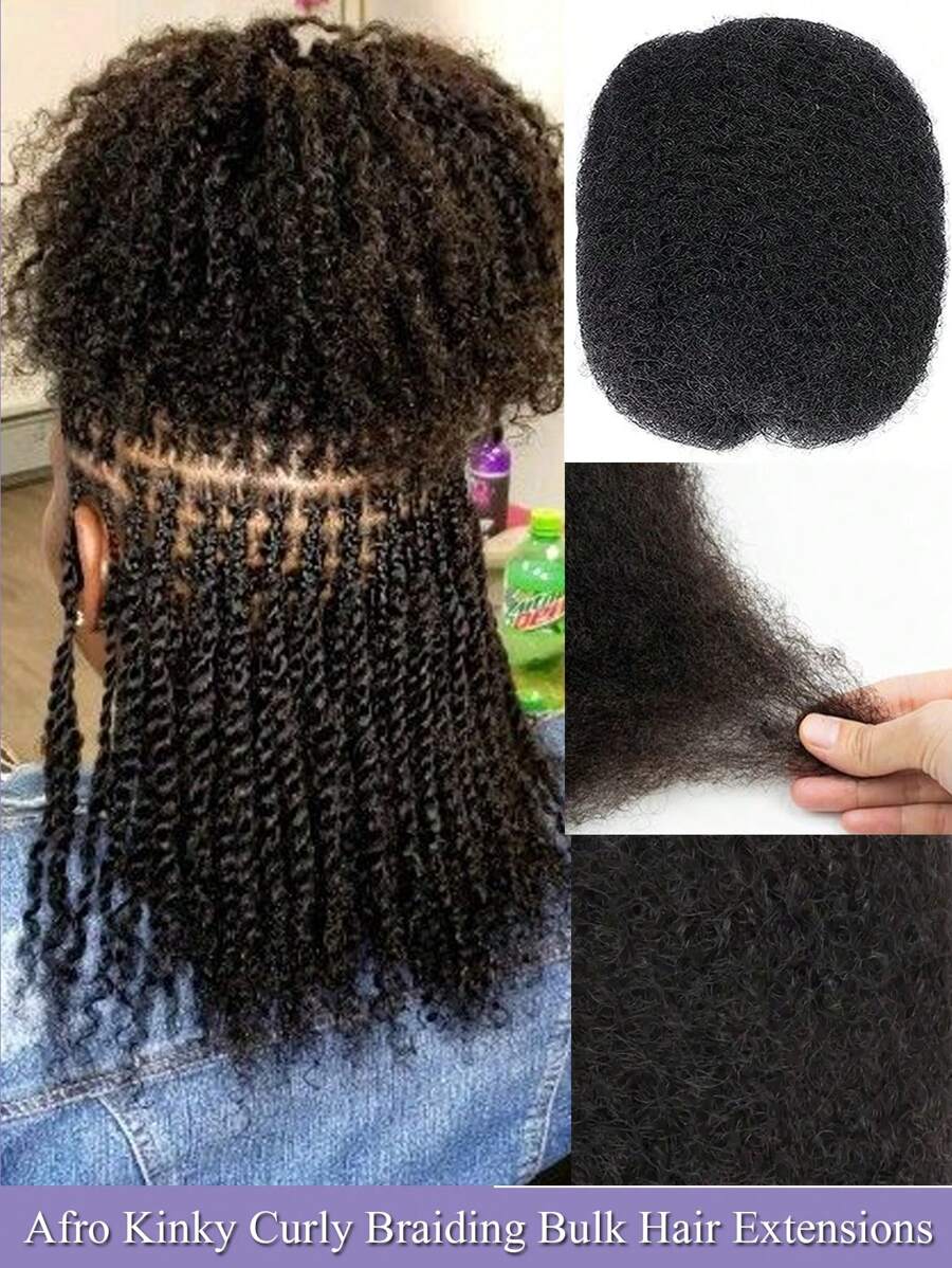 50g/Pack Afro Kinky Bulk Human Hair Extensions 10-16 Inch Natural Color Human Hair For Boho Twist Braiding Dreadlocks Unisex  Natural Look For Twists And Braids Extentions - SNatural - 查看 1