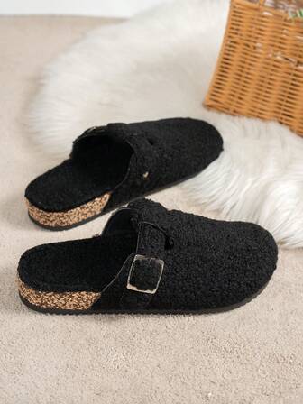 Women's Fluffy Slide Slippers, Plush Closed Toe Slippers For Autumn/Winter, Essential Soft & Comfortable House Shoes For Indoor & Outdoor, Fashionable & Elegant, Versatile & Simple Design