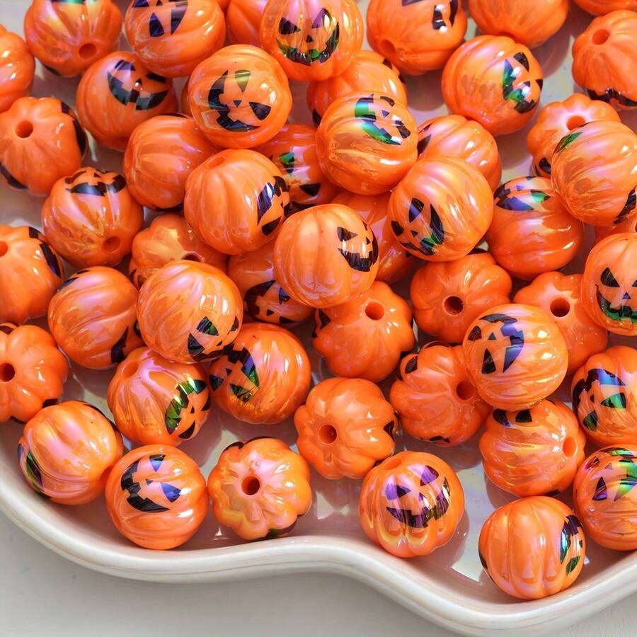10pcs Vibrant Orange Pumpkin Acrylic Beads, 16mm - Perfect For DIY Jewelry, Bracelets, Necklaces, Keychains & Halloween Crafts