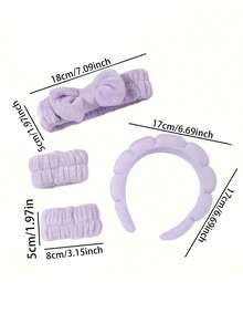 Conjunto de 1 faixa de cabelo e pulseiras para cuidados com a pele, faixa de cabelo macia para spa e maquiagem, ideal para lavar o rosto, faixa de cabelo suave para mulheres, item essencial para viagens e escola, acessório fofo para cabelo e cuidados com a pele, perfeito para fantasias de Halloween, presente de aniversário atencioso para mulheres e presente de Natal. - Roxa - Ver 3