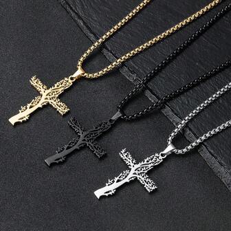 1pc Men's Titanium Steel Cross Pendant Necklace