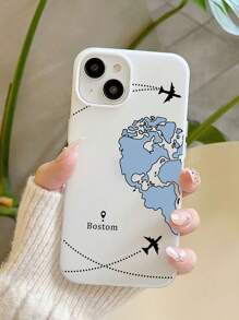 1pc Customized Phone Case, Couples Blue & Pink Airplane Patchwork Map Pattern Anti-Slip Matte 2-In-1 TPU Phone Case Compatible With IPhone 17ProMax/16ProMax/16Pro/16Plus/16E/16/15/15Plus/15Pro/15Promax, 14/14Plus/14Pro/14Promax, 13/13Pro/13Promax, 12/12Pro/12Promax, 11/11Pro/11ProMax, 8/7 Phone Accessories