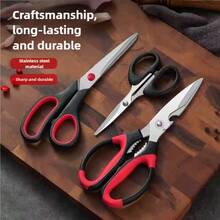 3 Pieces/Set Household Multifunctional Stainless Steel Scissors, Kitchen Scissors, Household Scissors, Office Scissors, And DIY Scissors. - đỏ-đen - Xem 1