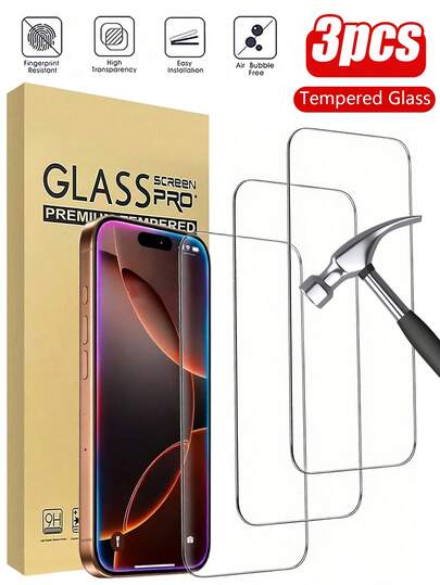 三片装钢化玻璃屏幕保护膜，兼容 16/16 Plus/16 Pro/16 Pro Max/15/14/13/12/11 Pro Max/X/XS/XR/Mini/7/8/14 Plus，也适用于 14/15 Pro Max。生日、送给家人和朋友的理想礼物。高清、防刮、无气泡。