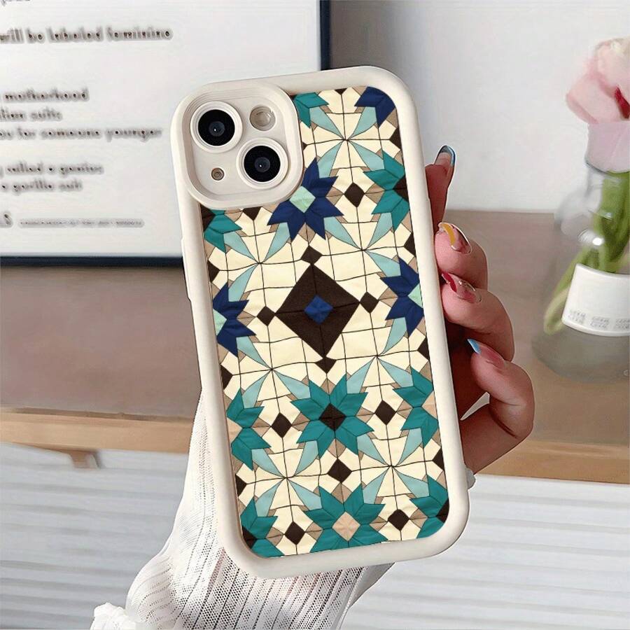 Funda para teléfono (1 unidad) con diseño geométrico acolchado, nueva funda tipo escalera con forma de ojo, compatible con phone 11/12/13/14/15/16 Pro Plus/X/XS/XS Max, anticaídas. - Blanco - Ver 1