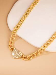 1pc Rhinestone Heart Chain Necklace, Suitable For Everyday Wear And Parties, Without Gift Box - Yellow Gold - View 5
