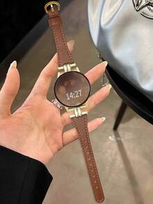 皮革表带 20mm/22mm 替换表带兼容三星 Galaxy Watch 7/6/5/4 Active 2 40/44mm、Watch 6 Classic 43/47mm、Watch 5 Pro 45/44/40mm、Watch 4 40/44mm、Watch 3 41mm、Watch 7 40/44mm、Galaxy Watch FE、金色金属扣、适合男士和女士、方便的快速释放、时尚的设计 - 棕色 - 查看 3