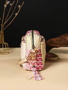 New Style Fashionable Crocodile Print Crossbody Bag, Women's Colorful Gradient Crocodile Print Small Square Bag - 13#pink+yellow - View 5