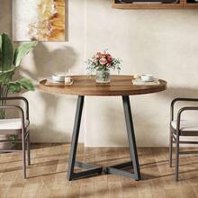 Tribesigns Industrial Round Dining Table For 2, 31.5" Dinner Table With Metal Base, Kitchen Table For Dining Room, Small Space, Apartment, Rustic Brown & Black - Brown - View 1