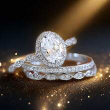 3-Piece/Set Stacked Commitment Ring Set, Couple Rings, Engagement/Wedding Eternal Rings, Valentine's Day, Mother's Day, Christmas Gifts, Eye-Catching Accessories For Parties And Banquets, Daily Casual Jewelry - White - View 11