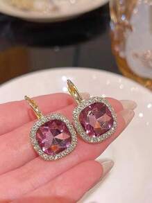 1 par de pendientes con rhinestones cuadrados, accesorios de moda de estilo coreano vintage con sensación de alta gama