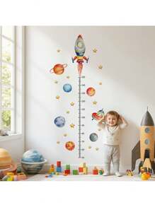 Space Height Chart Wall Decals - Interactive Planet Measuring Sticker With Rocket & Stars, Removable Nursery Height Decor For Kids 50-150cm Growth Tracker,Space Nursery Decor & Kids Room, Space Rocket Stickers, Planet Measuring Decals, Kids Growth Chart Wall , Educational Space Decor