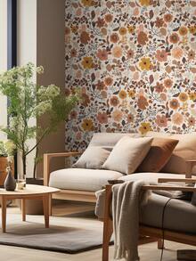 1卷 1米/3米/5米 复古棕色花朵叶子乡村风格墙面装饰墙纸可剥离自粘式接触纸乙烯基壁纸 DIY 家居装饰房间背景卧室厨房客厅浴室柜桌椅家具翻新覆盖纸