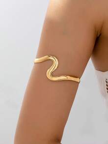 1pc Fashionable Geometric Wave Open Bangle, Smooth Minimalist Asymmetrical Arm Cuff, Suitable For Vacation And Daily Wear