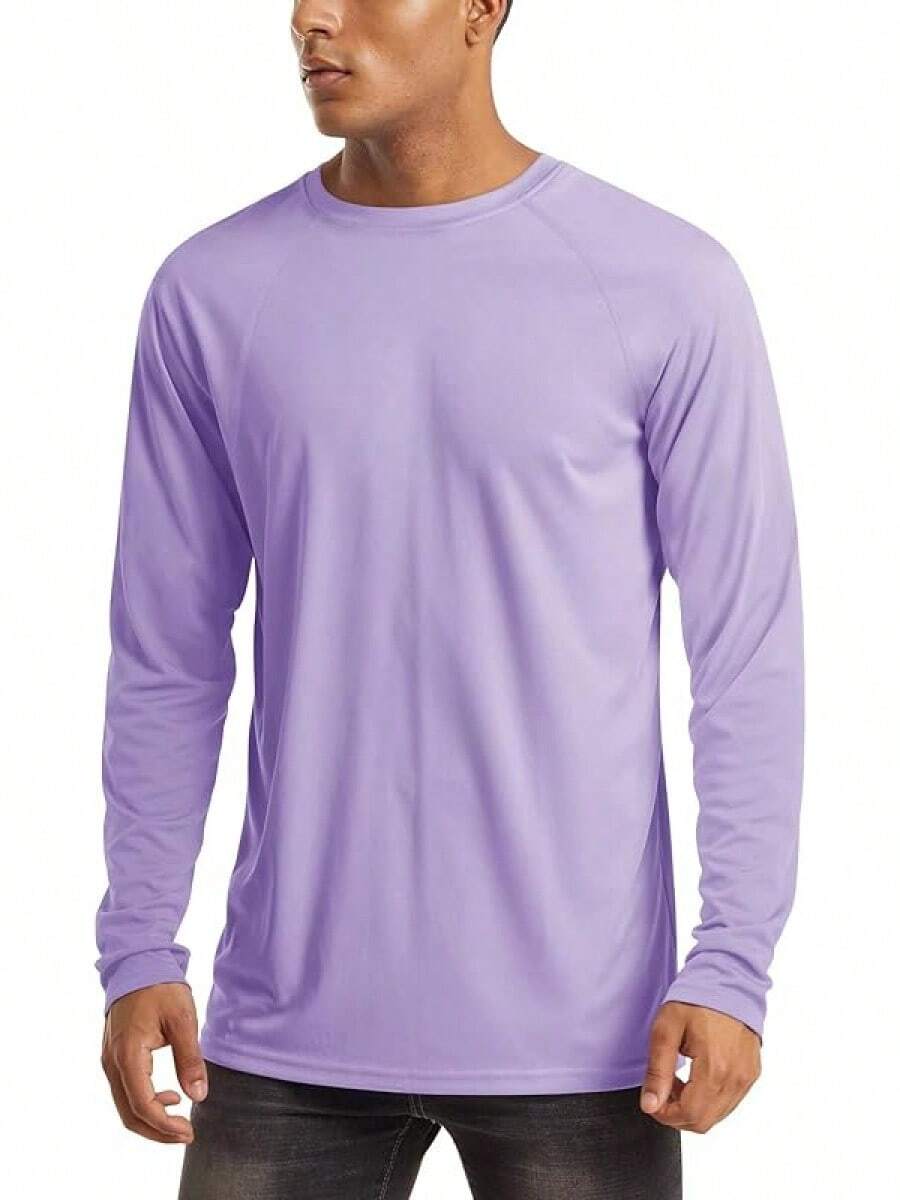 Men's Long Sleeve Shirts UPF 50+ UV Sun Protection Athletic Shirts For Hiking Running Workout Rash Guard-2025 - Light Purple - View 1