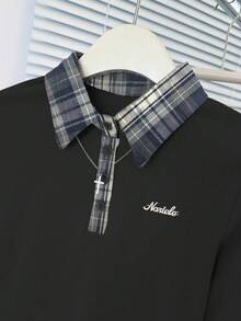 女士二合一格子马球领长袖拉绒贴身打底衫