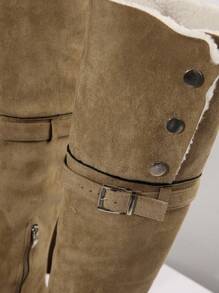 Fashion Reversible Fold-Over Thick Sole Knee-High Boots For Women, New Autumn/Winter Chunky Heel Riding Boots Fuzzy Boots