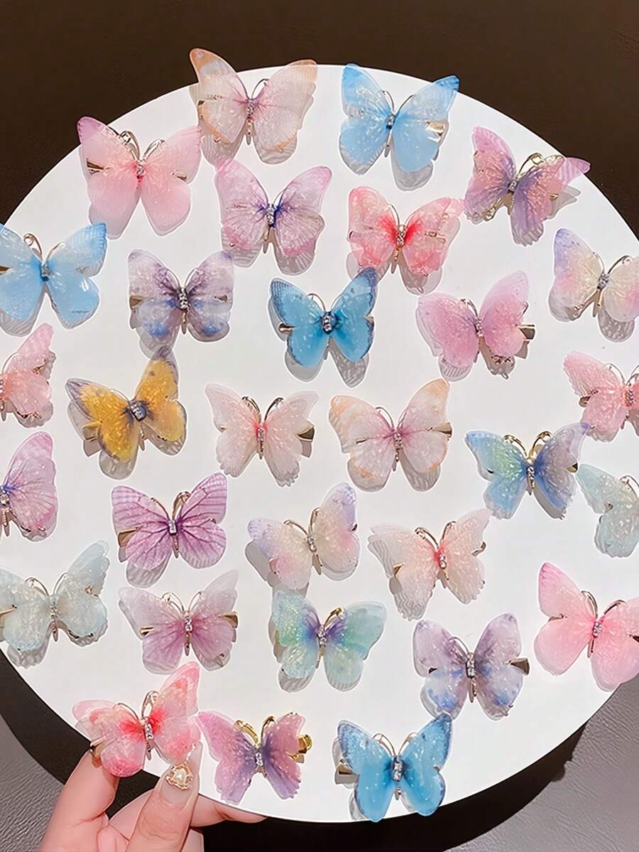 12 件彩色蝴蝶发夹，飘逸森林女孩风格发饰，爪夹，发夹，发夹，发夹，学校用品 - 多色 - 查看 1