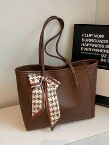 SHEIN MOD Túi đeo vai đơn giản cổ điển thời trang màu trơn da PU dung tích lớn dành cho người đi làm Túi xách đeo vai thông thường Túi xách đa năng phù hợp cho phụ nữ - Cà phê nâu - Xem 8