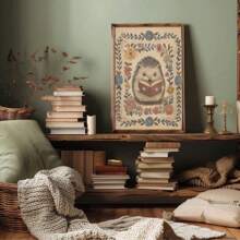 1 件无框刺猬阅读数码艺术印刷品，复古书籍和手绘野花，暖土色调，异想天开的乡村风格海报，爱书人礼物，儿童房装饰，乡村宿舍返校墙面艺术，时髦海报卧室装饰，家居装饰墙面印刷品装饰 - 彩色 - 查看 5