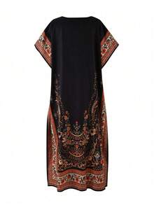 Vestidos Kaftan Plus Size para Mulheres, Estampa Caftan, Cobertura para Banho, Vestido Casual Longo Tipo Praia Maxi