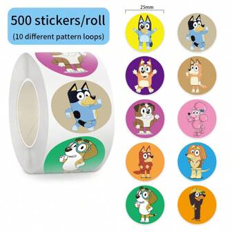  500PCS/Roll Bluey Roll Roll Graffiti Stickers Cute Waterproof Decals DIY Decoration Funny Notebook Phone Suitcase Laptop Fridge Bike Kawaii Gifts