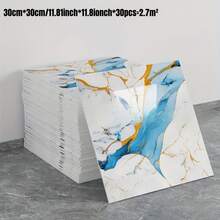 30pcs Gorgeous Marble Gilt Sticky Wallpaper, Glossy Imitation Ceramic Tile Wall Stickers, Self-Adhesive Wall Paper, Wall Decoration Wall Paper, 3d Texture, Bathroom Bathroom Kitchen Wall Background Wall, Home Decor, Room Decor - Multicolor - View 8