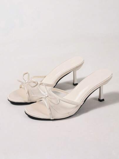 Women's Mesh Breathable Open Toe High Heel Sandals, Elegant Bowknot Slim Heel Slippers, Versatile Summer New Arrivals