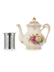 优雅欧式茶壶/咖啡壶，800ml/1.2L容量可选，瓷器材质，带过滤器，适合家庭聚会、万圣节、感恩节、万圣节礼物