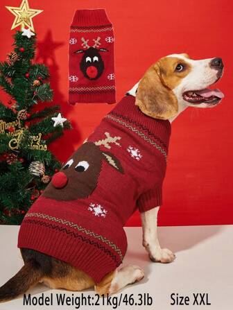 Christmas Pet Clothes Red Nose Reindeer Sweater For Small Medium Large Dogs Poodle Teddy