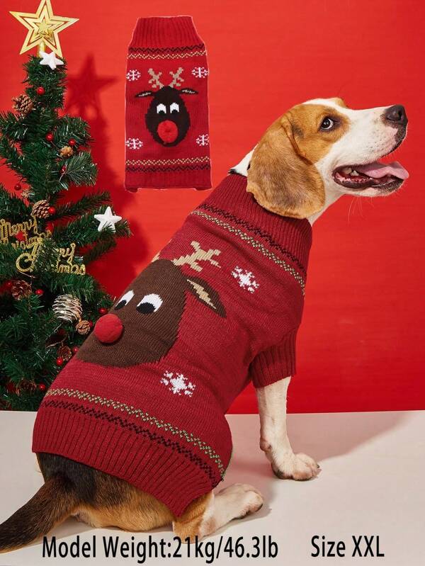 Roupas de Natal para animais de estimação, suéter de rena com nariz vermelho para cães pequenos, médios e grandes, poodle de pelúcia