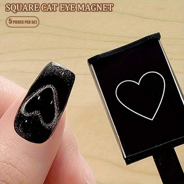 5pcs/Set Nail Art Tools - Square Magnet, Cat Eye Gel Accessories, Heart, Wavy, Multipurpose Patterns