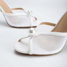 Mesh Mule Heels With 4 Inch Stiletto Heel - 米色 - 查看 2