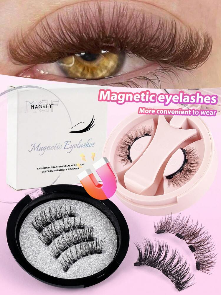 MAANGE 2/1 Set Magnetische Wimpern Kit - 1 Paar Magnetische Wimpern mit  Magnetclips + 10 Paar Halbe Falsche Wimpern (optional), Fuchsaugen Wimpern,  tragbar, natrlich & realistisch wiederverwendbare magnetische Wimpern mit  starken Magneten,