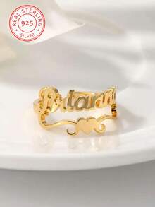 A 925 Silver Personalised Heart Shaped Ring, Customised With English Name, Elegant Opening Design, Everyday And Special Occasion Jewellery, Anniversary, Valentine's Day, Mother's Day Gift, Women's Fashion Jewellery. - Multicolor - View 3