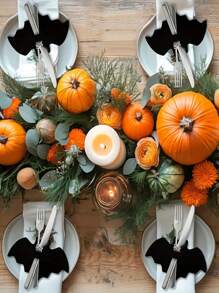 4 件万圣节蝙蝠形状餐垫、刀叉架、杯垫、糖果架，适用于家庭、厨房、酒店、酒吧、咖啡厅、餐厅等场合，完美搭配万圣节、节日派对等，营造节日气氛