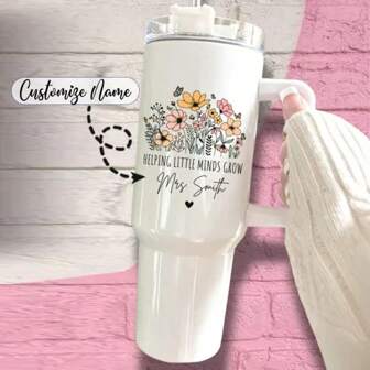 1 st personlig lärarmugg på 110 g för att hjälpa små sinnen att växa. Läraren kan anpassa en isolerad rostfri stålmugg med handtag och sugrör - håller drycker varma/kalla i timmar, hållbar, halkfri och lätt att rengöra - en unik födelsedagspresent till kvinnor/män