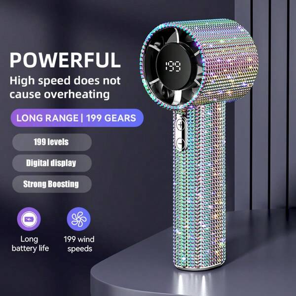 Luxury Full Diamond Portable Handheld Mini Fan, USB-C Rechargeable Turbo Fan, Speed Ajustable Quiet Fan, Summer Gift Box