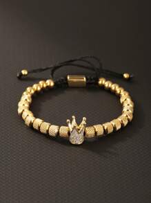 1PC Fashion Luxury Micro Paved Zirconia Crown Charm Bracelet For Man Stainless Steel Pineapple Beaded Bracelet Man Jewelry