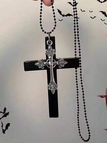 1 件藤蔓十字架项链，时尚哥特式 Y2K 银十字架项链，信仰十字架项链适合男女日常佩戴、聚会、角色扮演配饰