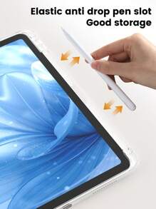 A Transparent Acrylic Y-Fold Tablet Case With A White Y-Fold Stand And An Internal Pen Slot. It Is A Simple/Casual/Classic/Business IPad Folding Tablet Case With A Pen Slot, Compatible With Ipad Mini6 Mini7 / Air1 / Air2/10.5/9.7/10.2 / / Air4 / Air5/10 Th / 10.9 / Pro11 Inch/Pro12.9 / / Air 11 - In. (M2) - 13-2024 / Air In. (M2) - 2024 / Pro 11-In.(M4)-2024/Pro13-In.(M4)