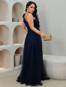 VESTIDO DE FESTA CASAMENTO LONGO TULE COM BRILHO COM FENDA TENDÊNCIIA MADRINHA