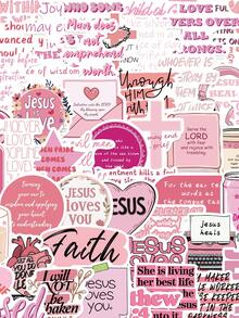 50pcs Pink Bible Jesus Graffiti Scripture Creative Stickers Decorative Mobile Phone Case, Water Cup, Guitar, Computer Waterproof Decals