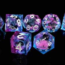 Liquid Core Cat Dice Set 7Pcs With Box- Sharp Edge Cute Cat Style Resin Dice For D&D, Roleplaying Games, RPG, MTG, Table Games D20 D10 D8 D6 D4