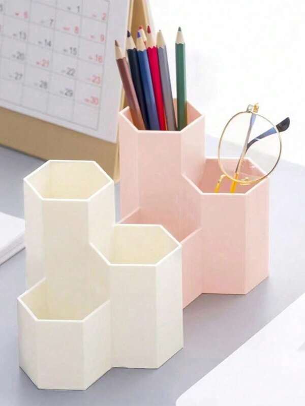 1 pièce Organiseur de bureau créatif à 3 fentes de conception diagonale, rangement décoratif multifonctionnel pour stylos, pinceaux de maquillage