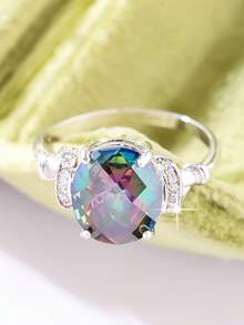 1 件女士复古创意优雅闪亮四爪仿锆石鸽蛋形戒指，适合婚礼、订婚、情人节、毕业典礼、周年纪念和旅行 - 878 - 查看 13