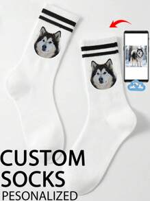 1 双定制中筒袜、定制人脸袜、情侣袜、定制照片袜、定制印花袜、个性化搞笑脸袜、定制图片袜、袜子上可印任意脸型、周年纪念礼物、情人节礼物、生日礼物、结婚礼物、母亲节礼物、父亲节礼物、挚友礼物、送给爸爸妈妈的礼物、送给女朋友/男朋友的礼物、秋季袜子