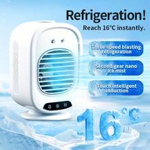 1 Adjustable Portable Air Conditioner Cooling Fan, Rechargeable, Multi-Speed Settings, 2 Modes (Air Conditioning & Misting), 2000mAh Battery, Suitable For Home, Car, Office, Outdoor, White Quiet Design, No Installation Required