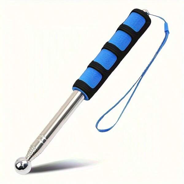45-Inch Heavy-Duty Telescopic Hammer, Telescopic Thick Flagpole Hand-Cranked Flagpole, Stainless Steel Telescopic Pointer Finger Reading Stick Telescopic Tool Buckle, Suitable For Home Inspection And Self-Defense - Stainless Steel Material, Adjustable Length, Comfortable Grip Blue