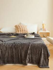 1 件深灰色条纹夏尔巴羊毛柔软舒适盖毯，适合卧室和客房 - 深灰色 - 查看 2